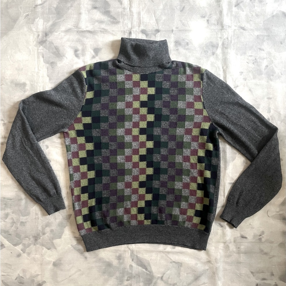 Dolce and Gabbana Multicolor Checkerboard Wool Turtleneck - Picture 1 of 8